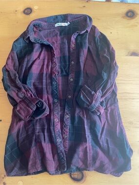 JustFab Burgundy and Black Plaid Shirt